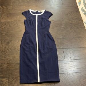 Michael Kors Elegant Navy Blue Dress with White Trim